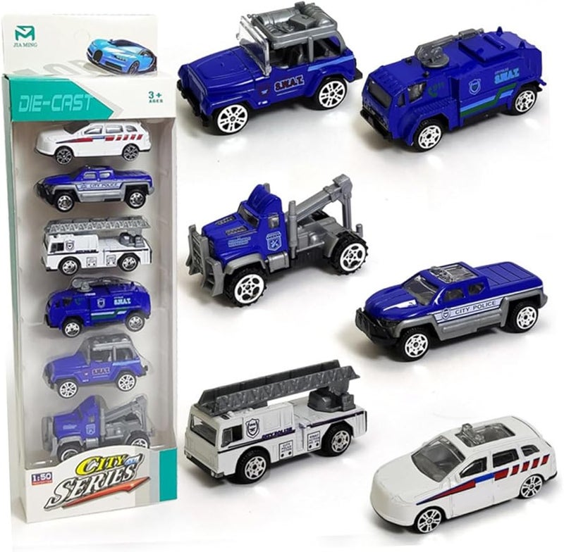 6Pcs Alloy Pull Back Inertia Police Car Toy Set Safe Fun For Boys Girls - Image 2